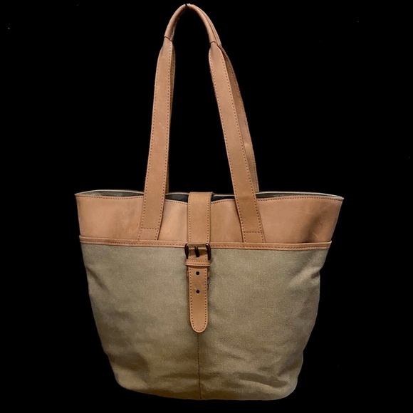 L.L. Bean Handbags - L.L.Bean Canvas & Leather Tote Khaki Tan Beige